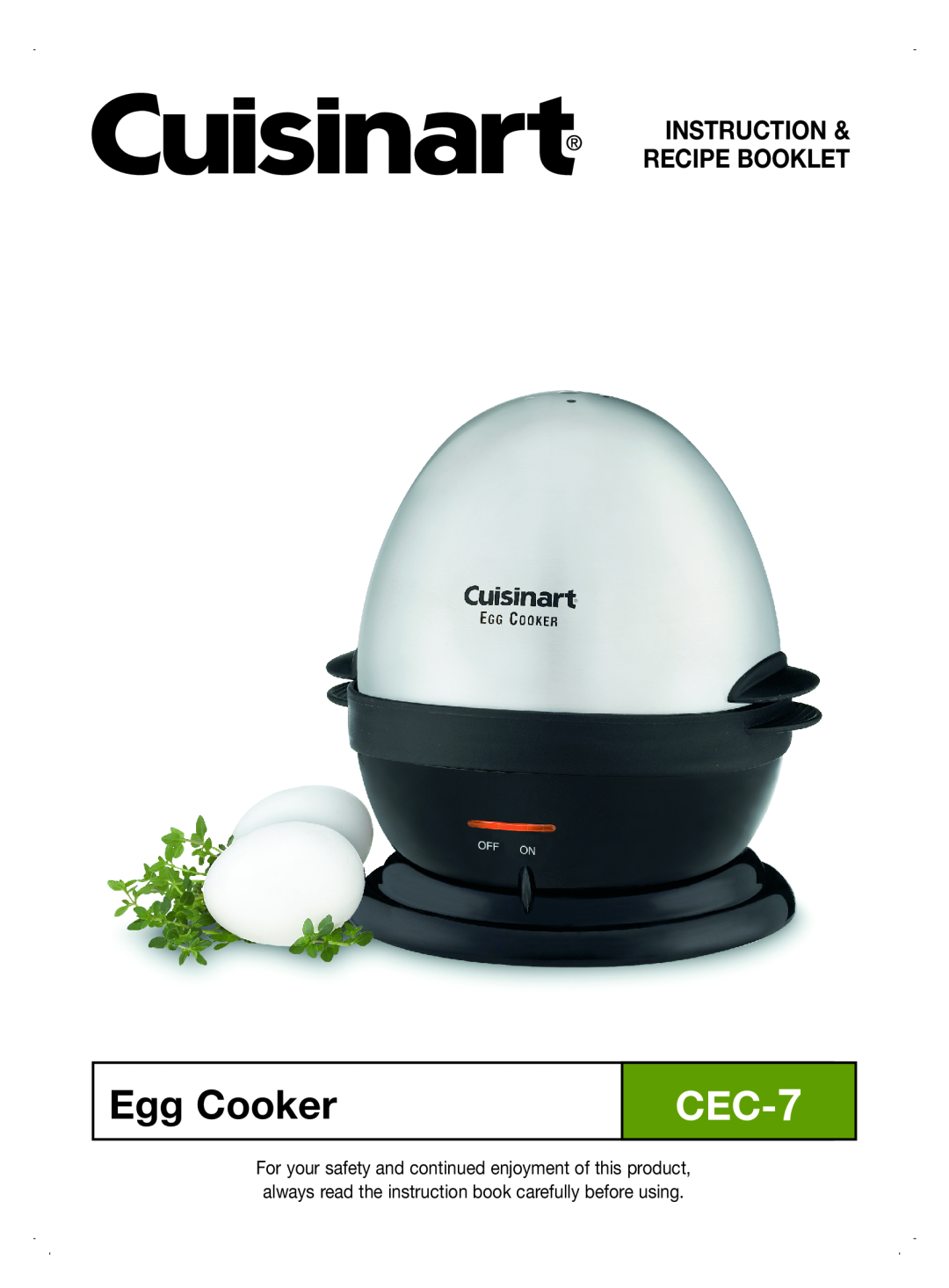 Cuisinart CEC-7 manual Egg Cooker, Instruction & Recipe Booklet 