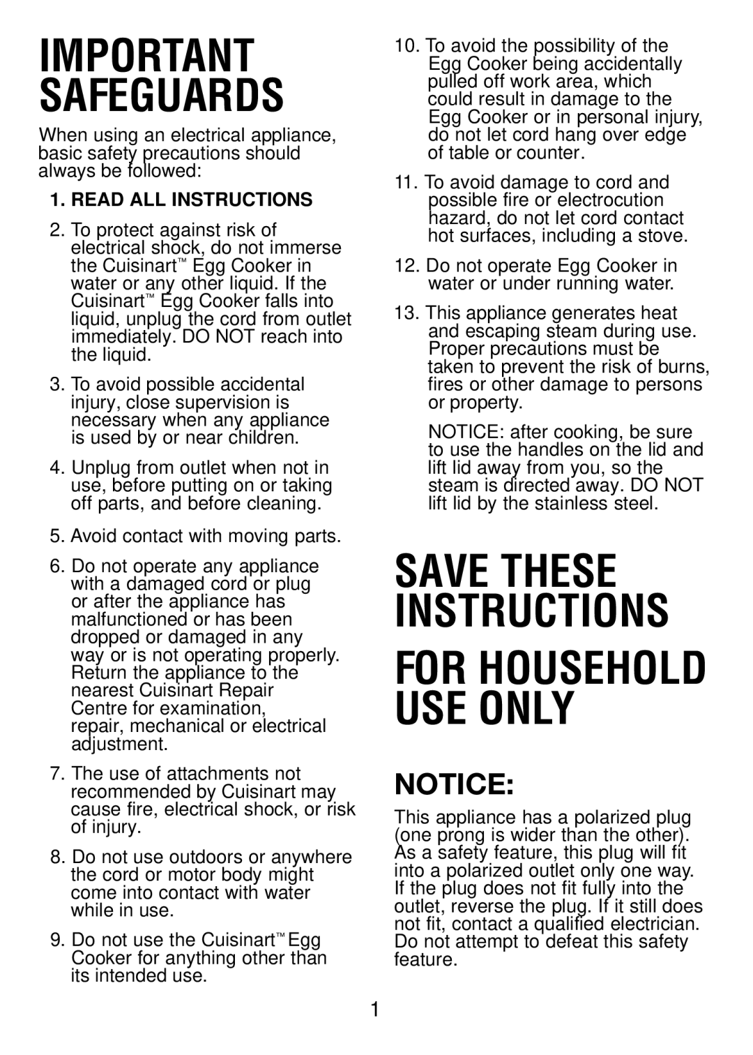 Cuisinart CEC-7C manual Important Safeguards, Read ALL Instructions 