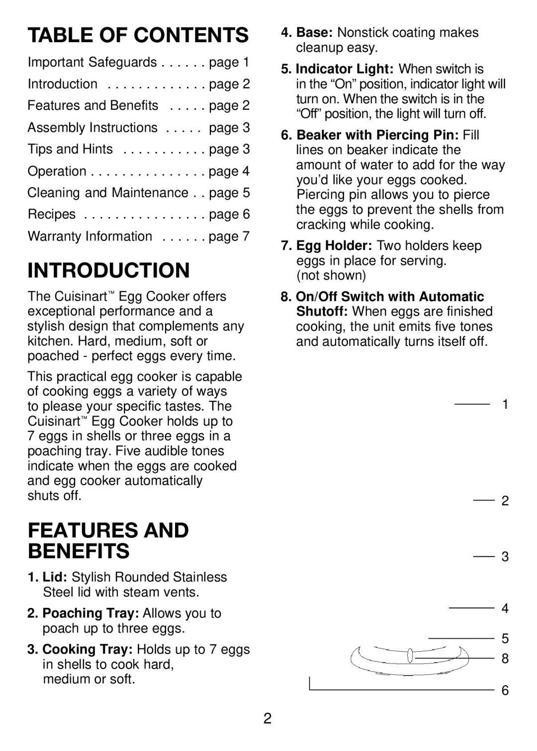 Cuisinart CEC-7C manual Table of Contents, Introduction, Features Benefits 