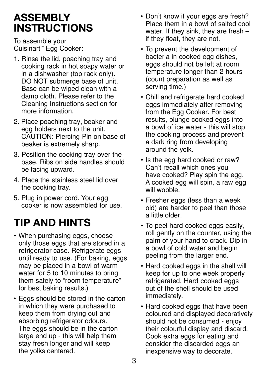 Cuisinart CEC-7C manual Assembly Instructions, TIP and Hints 