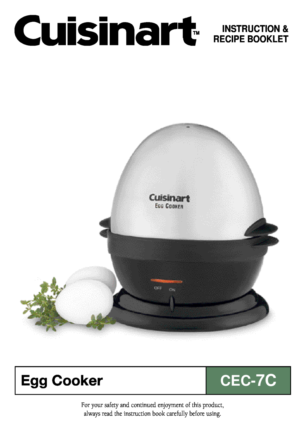 Cuisinart CEC-7C manual Egg Cooker, CEC- 7C, Instruction Recipe Booklet 
