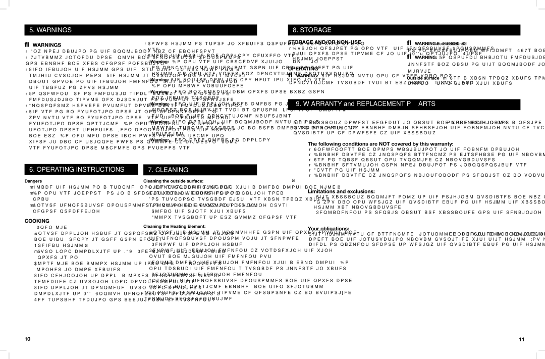 Cuisinart CEG-980 manual Storage, Warranty and Replacement Parts 