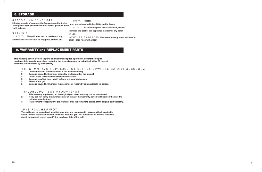 Cuisinart CEG-980T manual Storage, Warranty and Replacement Parts, Following conditions are not covered by this warranty 