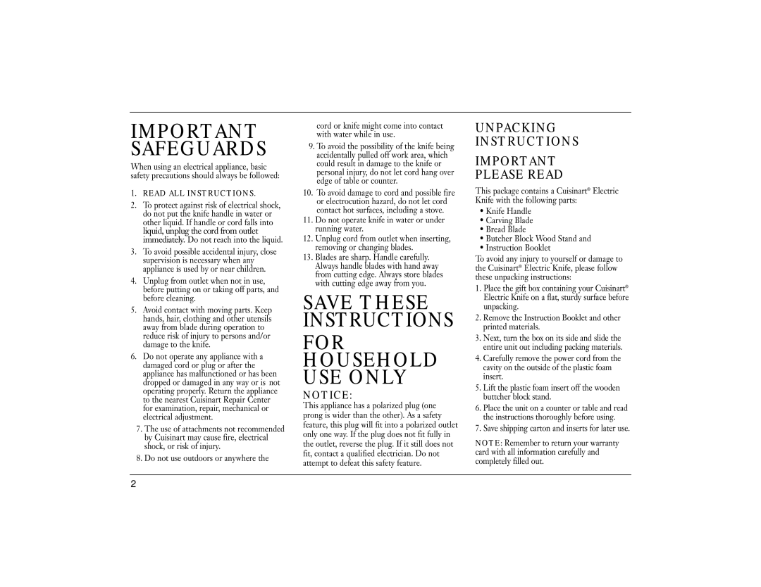 Cuisinart CEK-40 manual Important Safeguards, Unpacking Instructions Please Read 