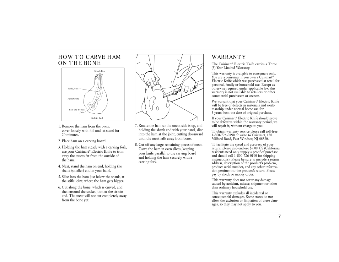 Cuisinart CEK-40 manual HOW to Carve HAM on the Bone, Warranty 