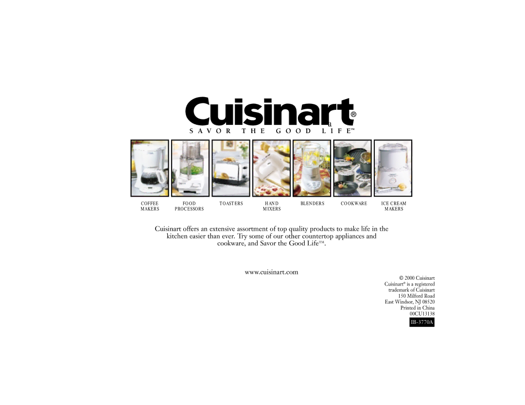 Cuisinart CEK-40 manual IB-3770A 