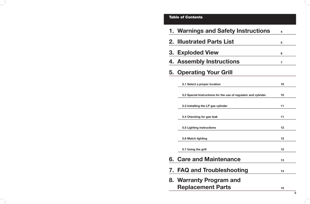 Cuisinart CGG-180 operating instructions Table of Contents 