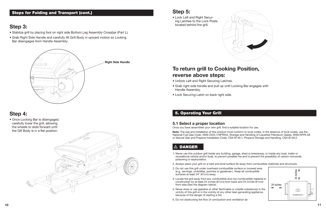 Cuisinart CGG-240 operating instructions Operating Your Grill, Select a proper location 