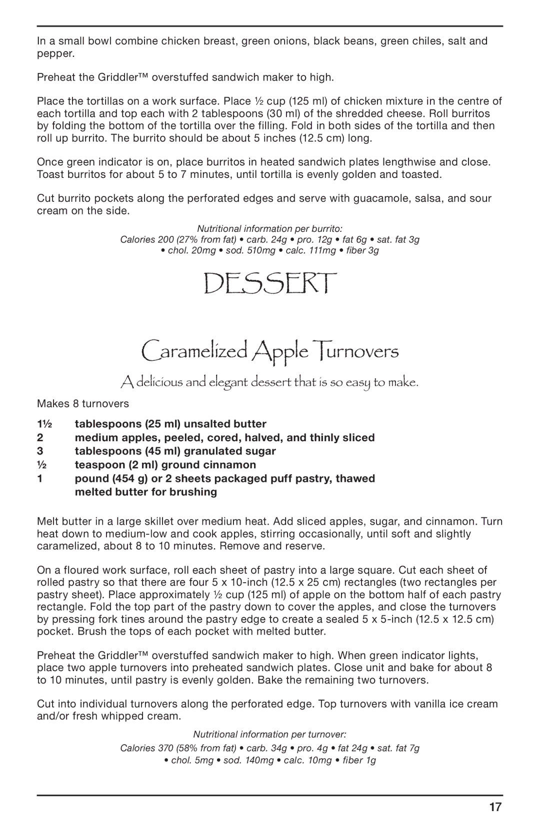 Cuisinart CGR-SMC manual Dessert Caramelized Apple Turnovers, Delicious and elegant dessert that is so easy to make 