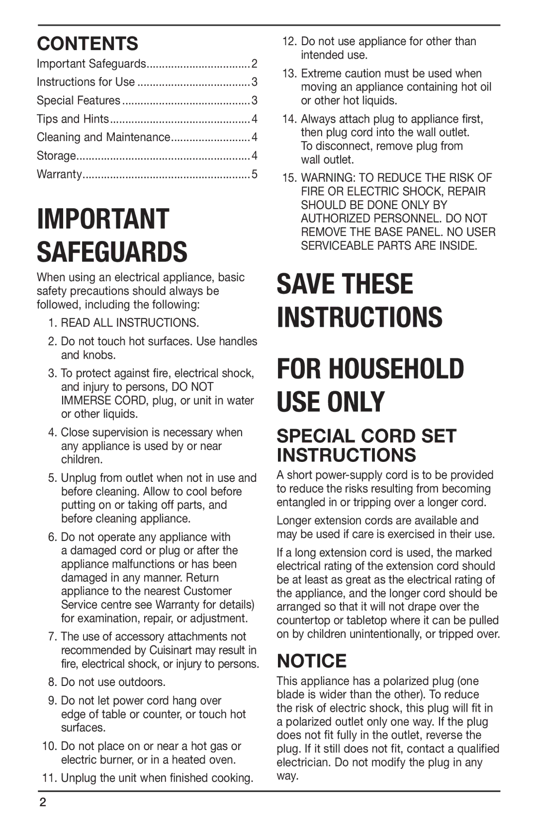 Cuisinart CGR-SMC manual Save These 