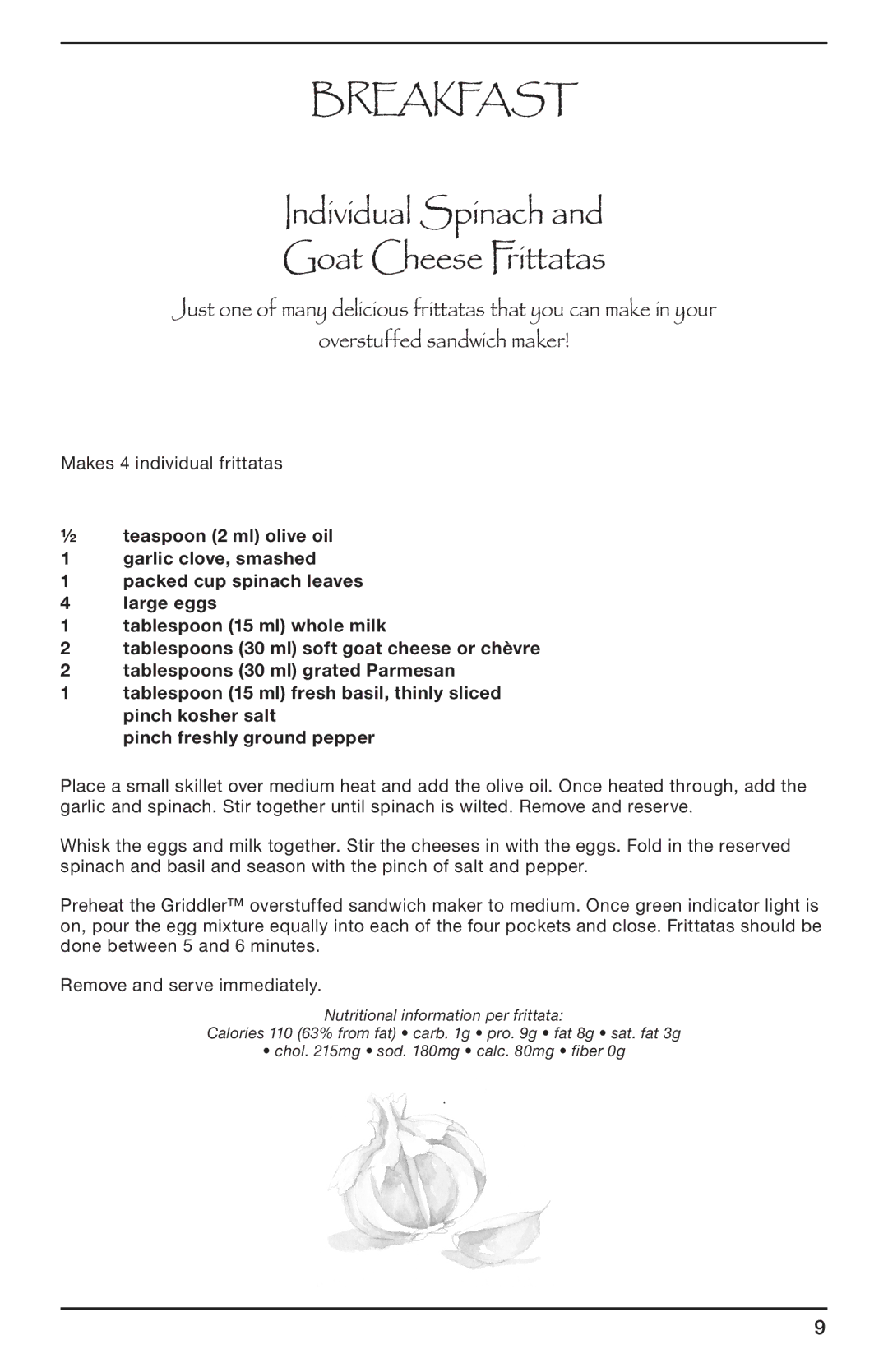 Cuisinart CGR-SMC manual Breakfast Individual Spinach Goat Cheese Frittatas 