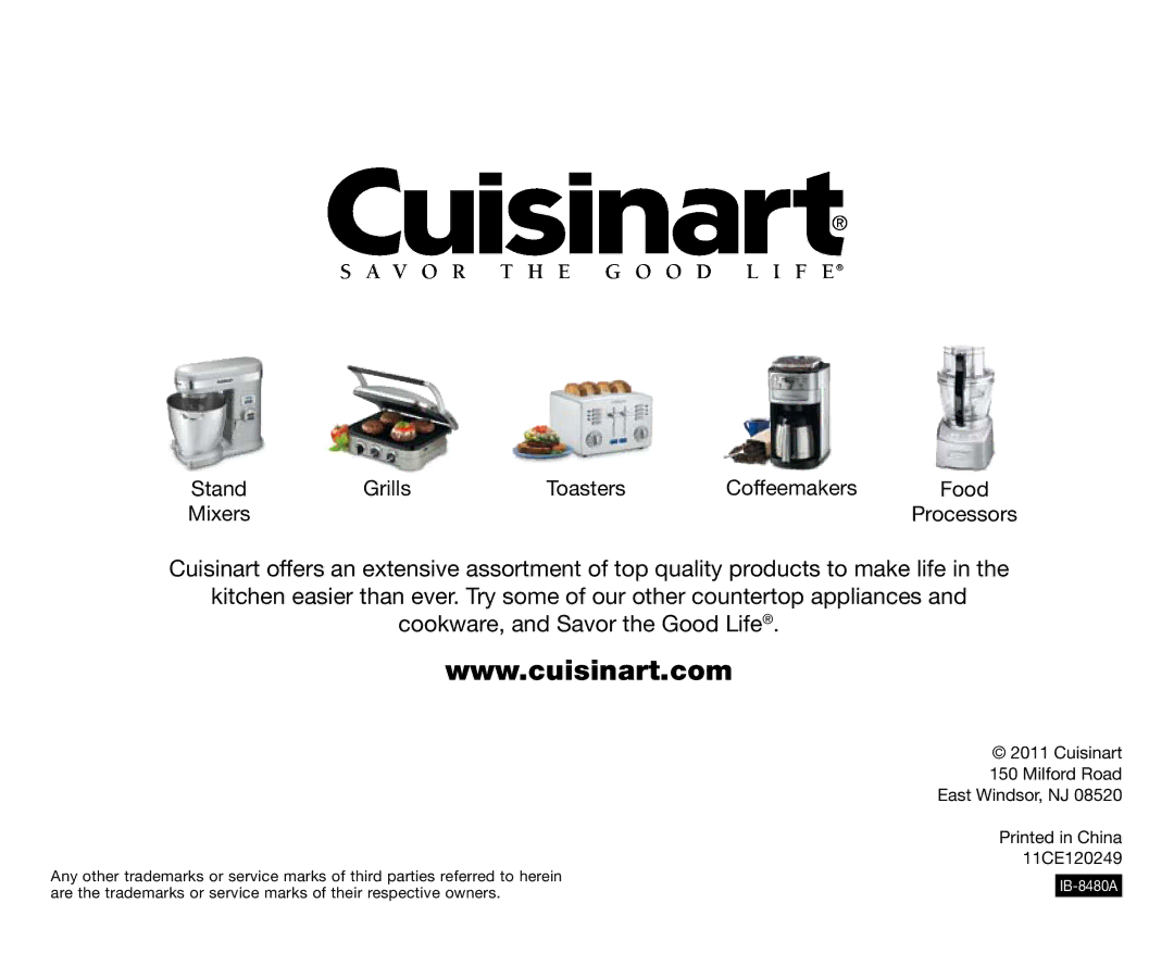 Cuisinart CH-4 manual Cuisinart Milford Road East Windsor, NJ 