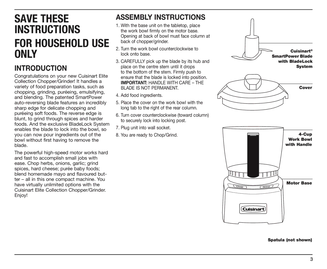 Cuisinart CH-4A manual Introduction, Assembly Instructions 