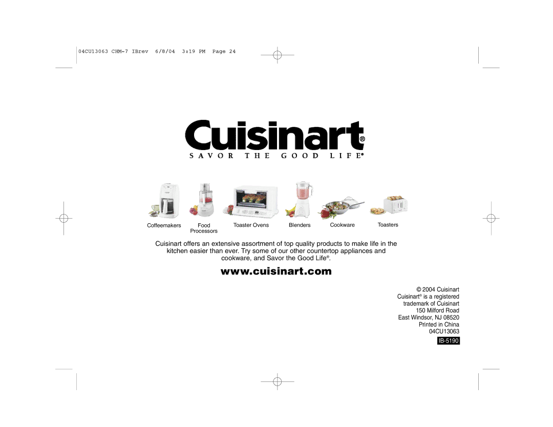 Cuisinart CHM-7 manual IB-5190 