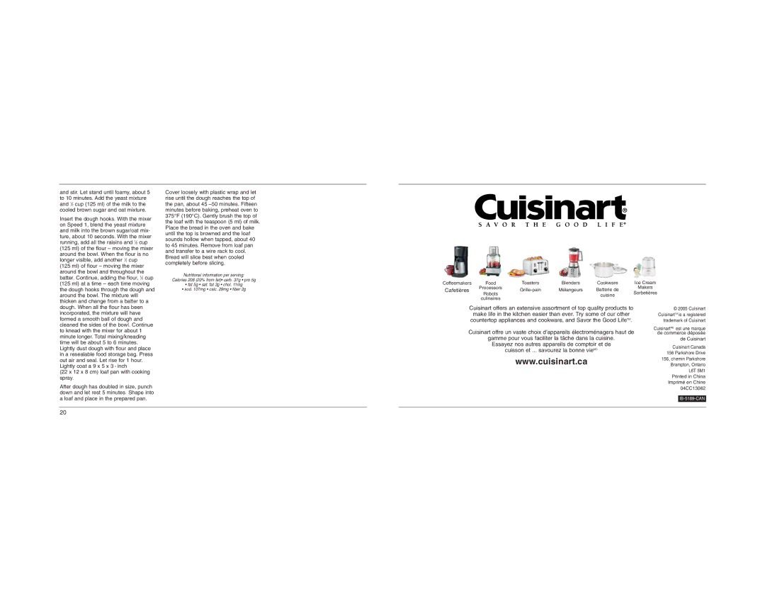 Cuisinart CHM-Series manual Cafetières, De Cuisinart, Loaf and place in the prepared pan 