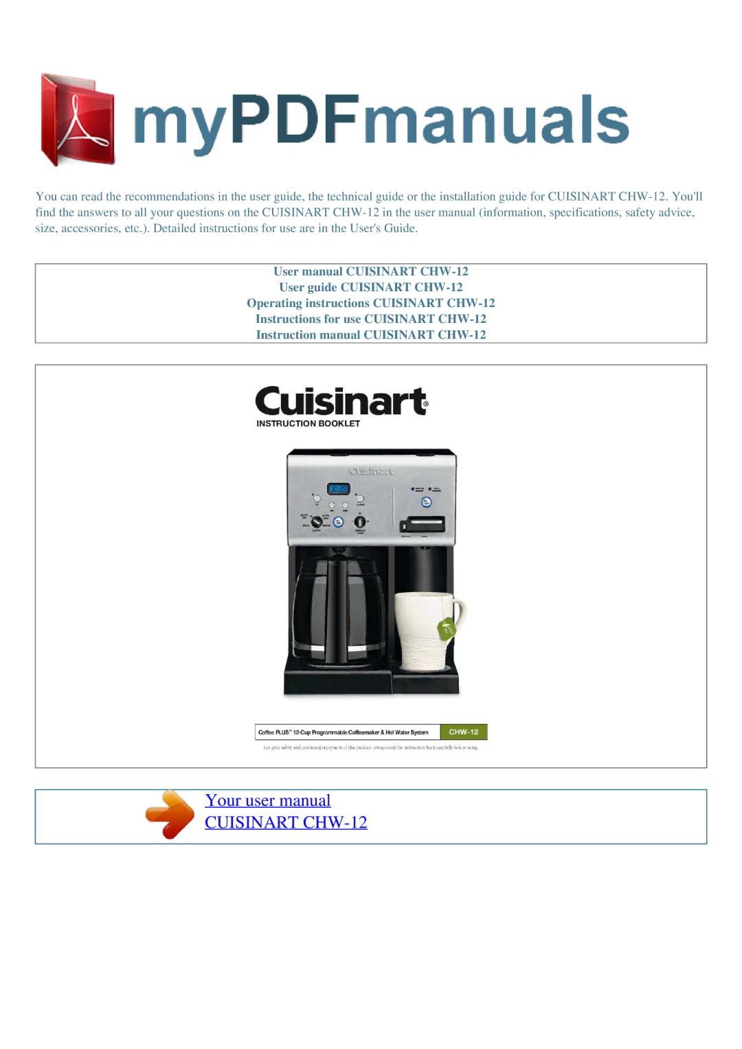 Cuisinart user manual Cuisinart CHW-12 