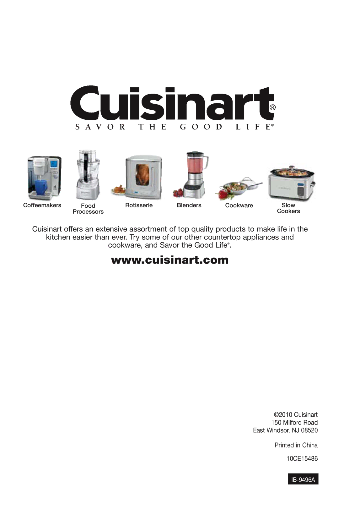 Cuisinart CHW12 manual IB-9496A 