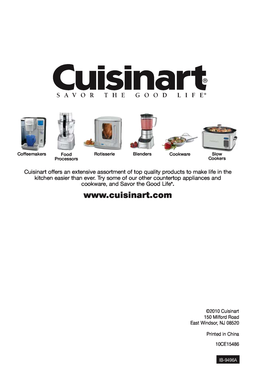 Cuisinart CHW12 manual cookware, and Savor the Good Life 