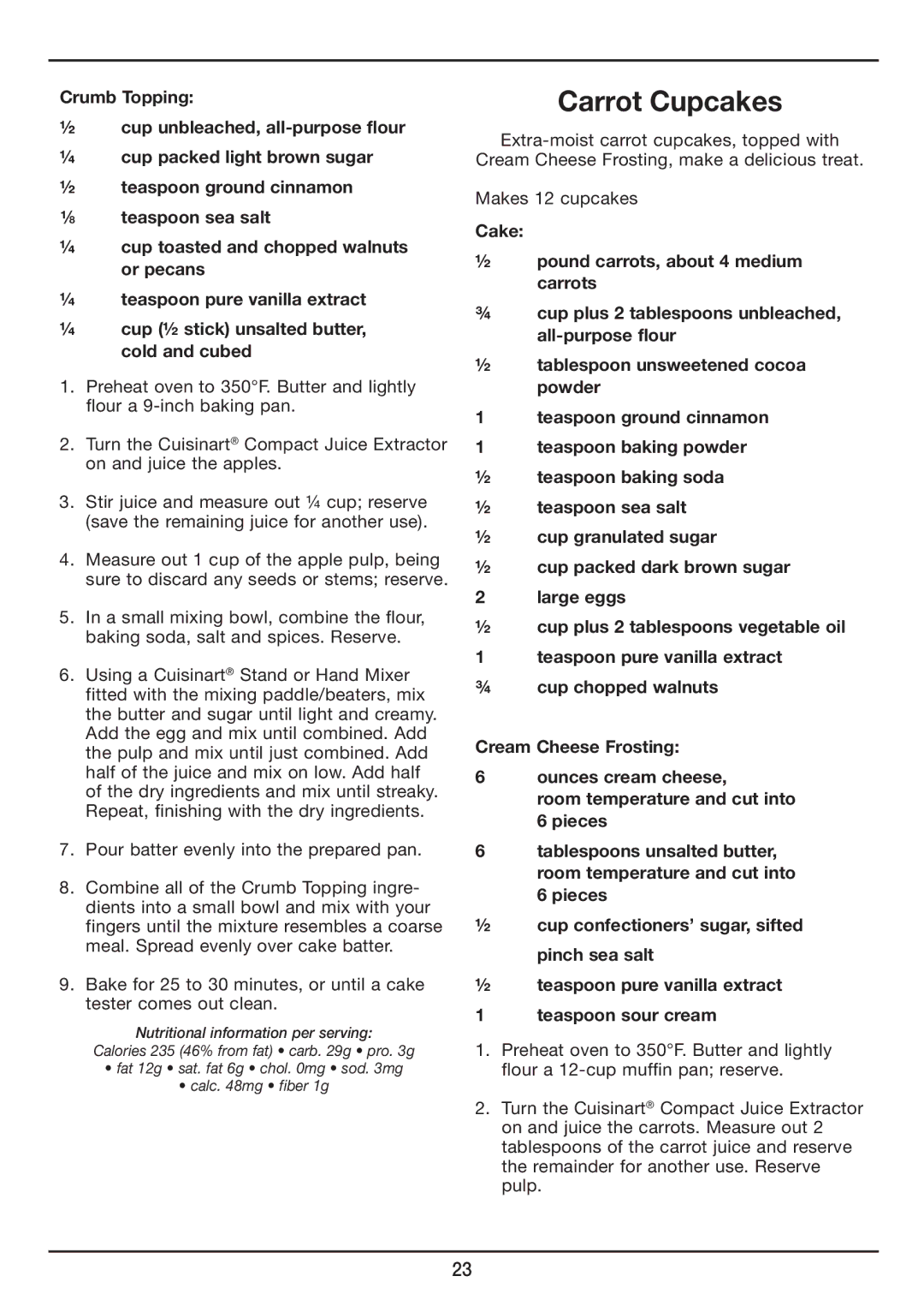 Cuisinart CJE-500 manual Carrot Cupcakes 