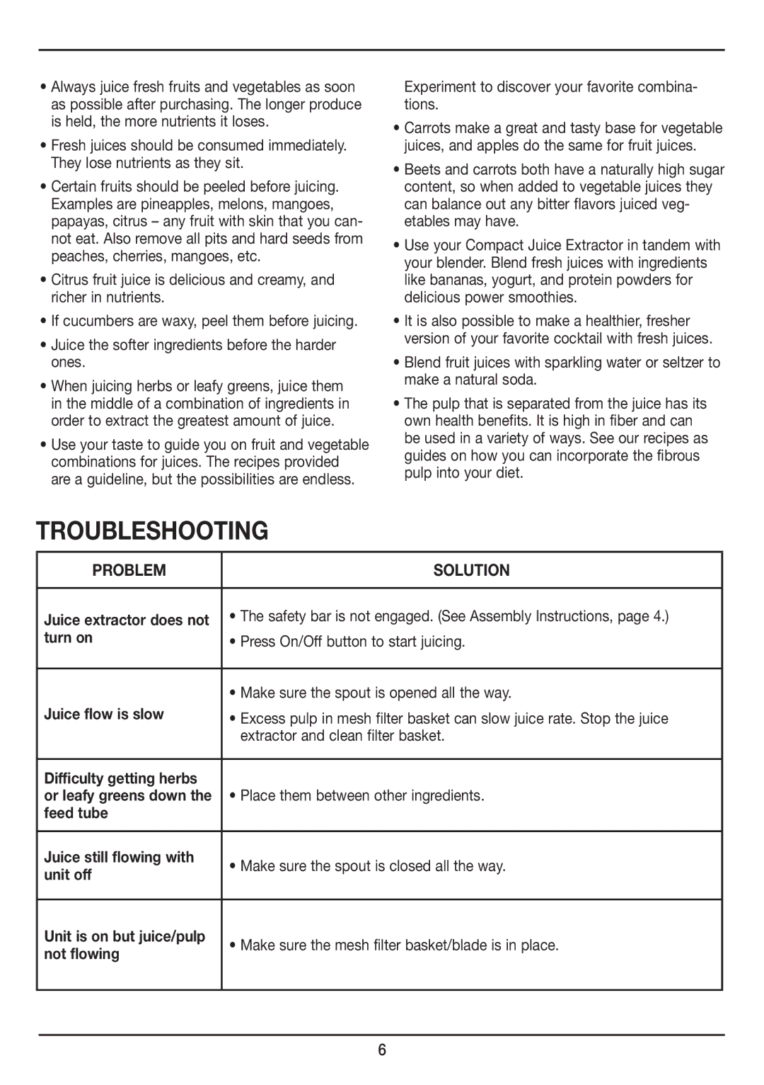 Cuisinart CJE-500 manual TroubleShooting 