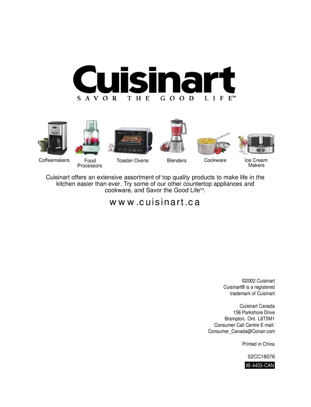 Cuisinart CJK-17BCC manual IB-4433-CAN 