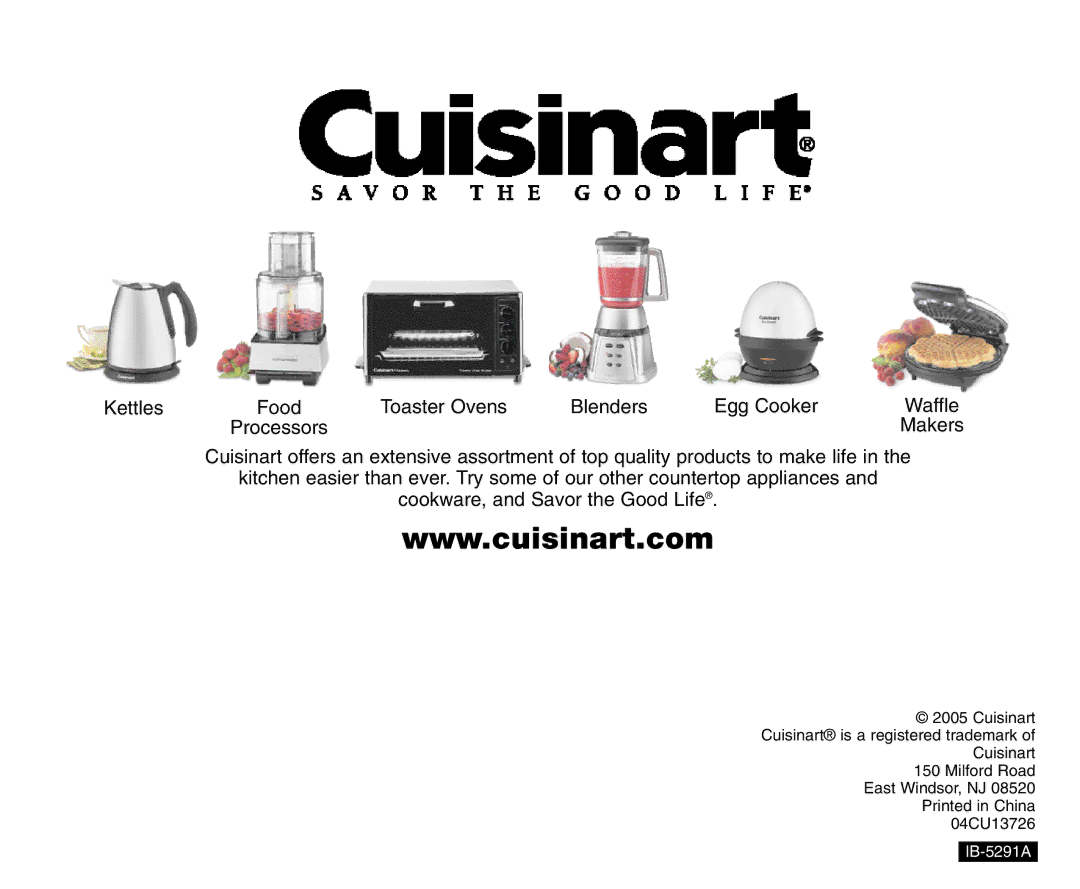 Cuisinart CMT-200P manual Kettles Food Toaster Ovens Blenders Egg Cooker 