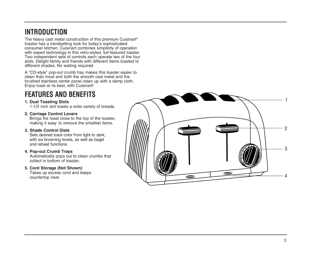 Cuisinart CMT-400P Series manual Introduction, Features and Benefits 