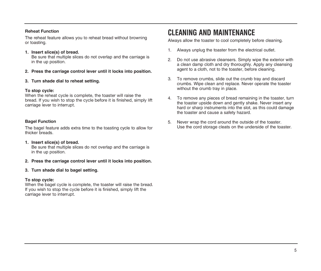 Cuisinart CMT-400P Series manual Cleaning and Maintenance 