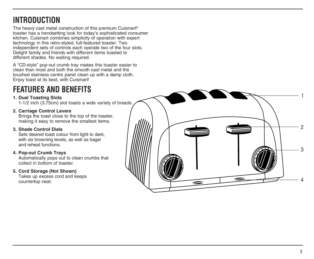 Cuisinart CMT-400PC manual Introduction, Features and Benefits 