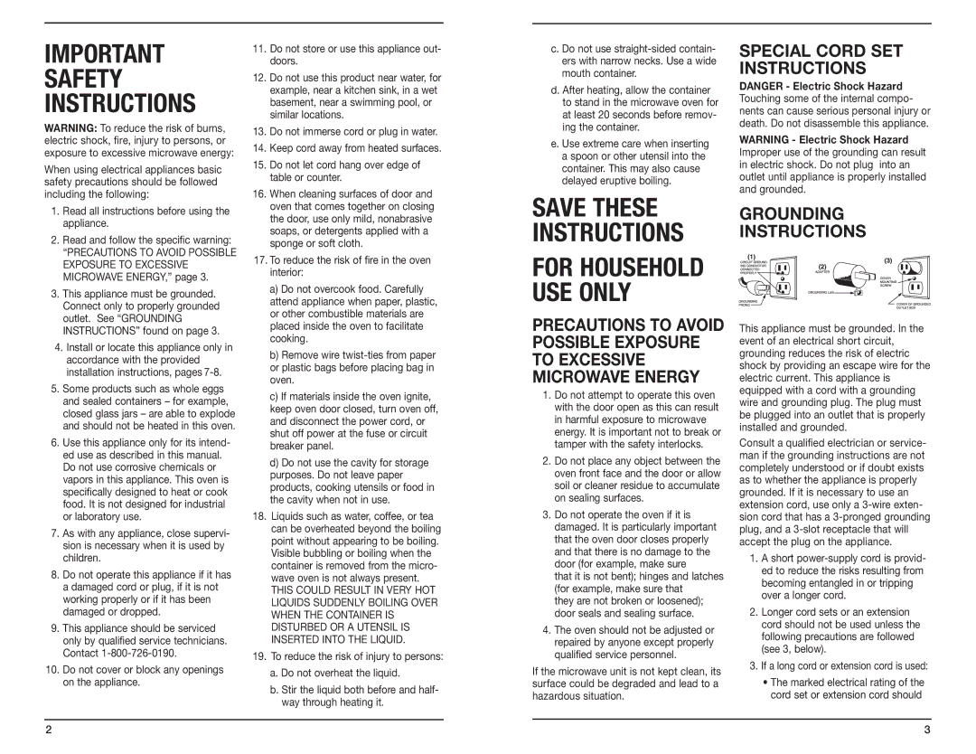 Cuisinart CMW-100 manual Grounding Instructions, If a long cord or extension cord is used 