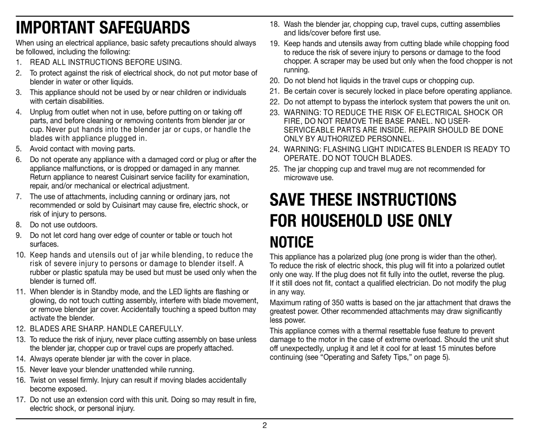 Cuisinart CPB-300 manual Important SafeguardS 