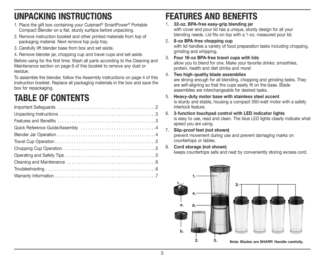 Cuisinart CPB-300 manual Unpacking Instructions 