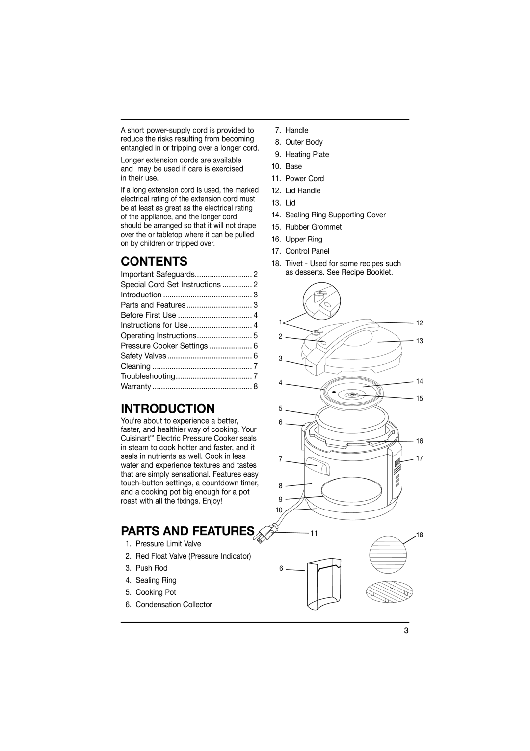 Cuisinart CPC-600A manual Contents, Introduction 