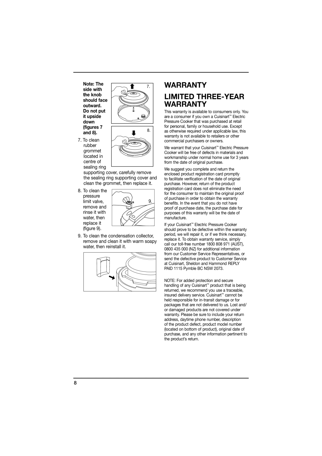 Cuisinart CPC-600A manual Warranty, Side with, Knob Should face Outward Do not put It upside Down 