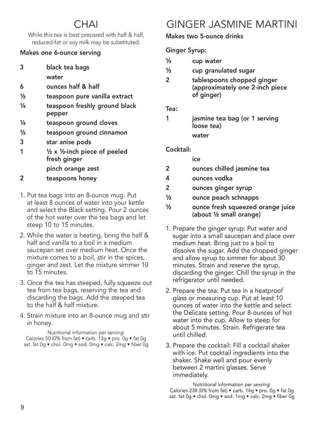 Cuisinart CPK-17 manual Chai, Ginger Jasmine Martini 