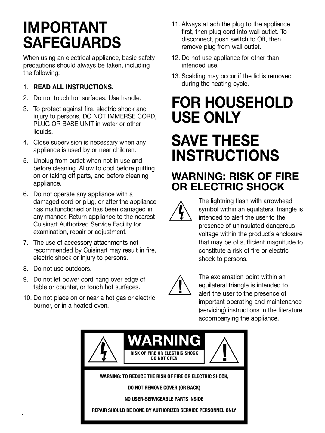 Cuisinart CPK-17 manual Safeguards, Do not use outdoors 