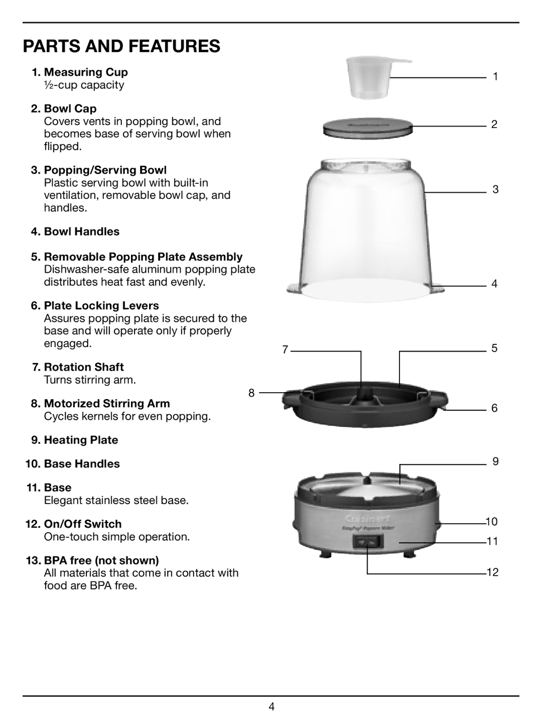 Cuisinart CPM-700 Series manual Parts and Features 