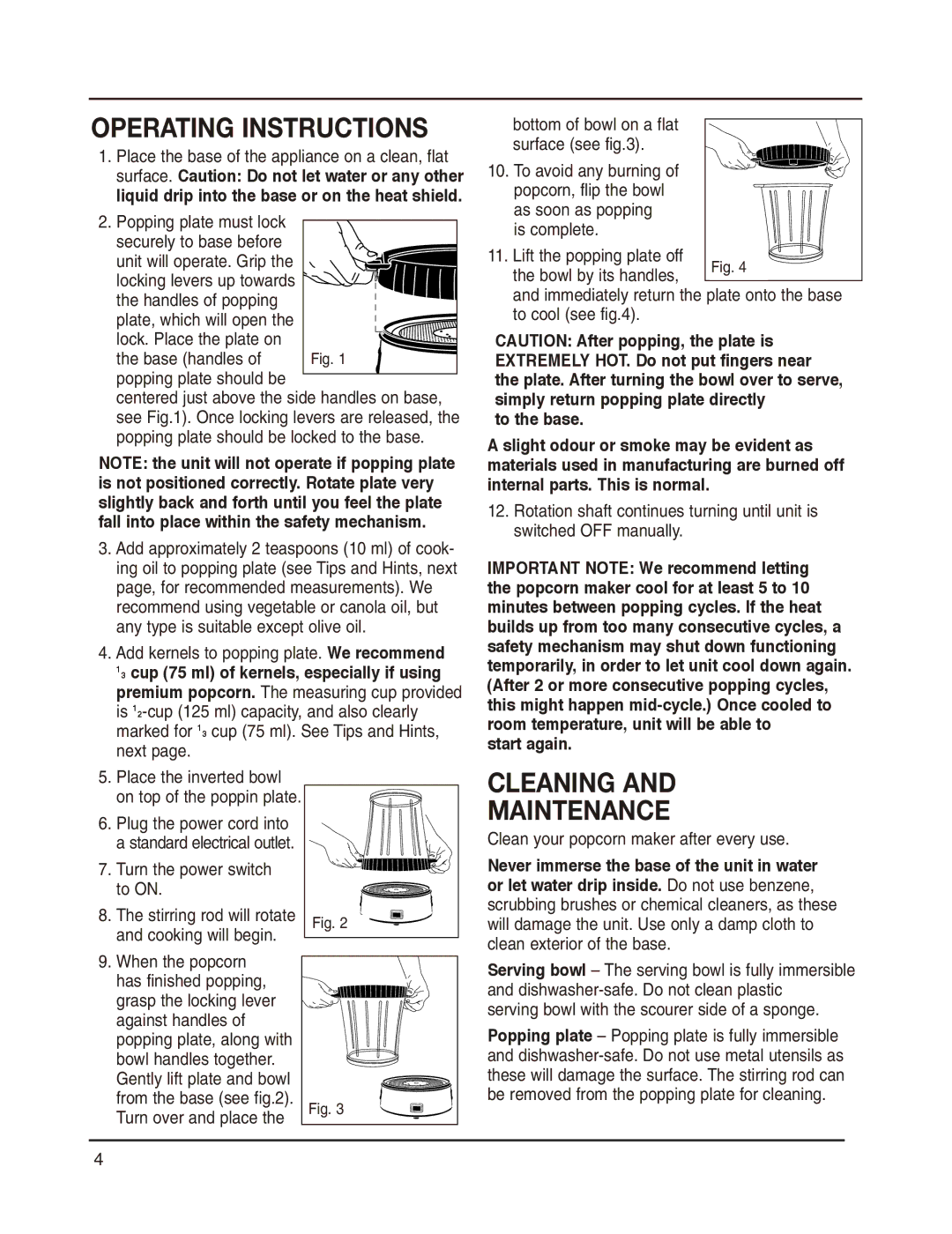 Cuisinart CPM-800C manual Operating Instructions, Cleaning Maintenance, Start again 