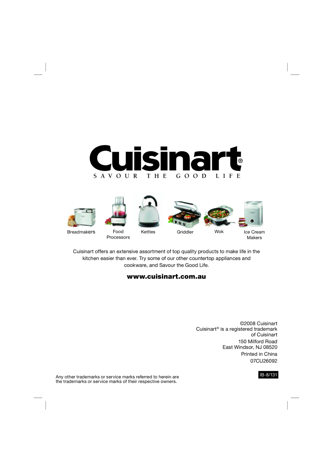 Cuisinart CPM-900BKA manual V O U R T H E G O O D L I F E 