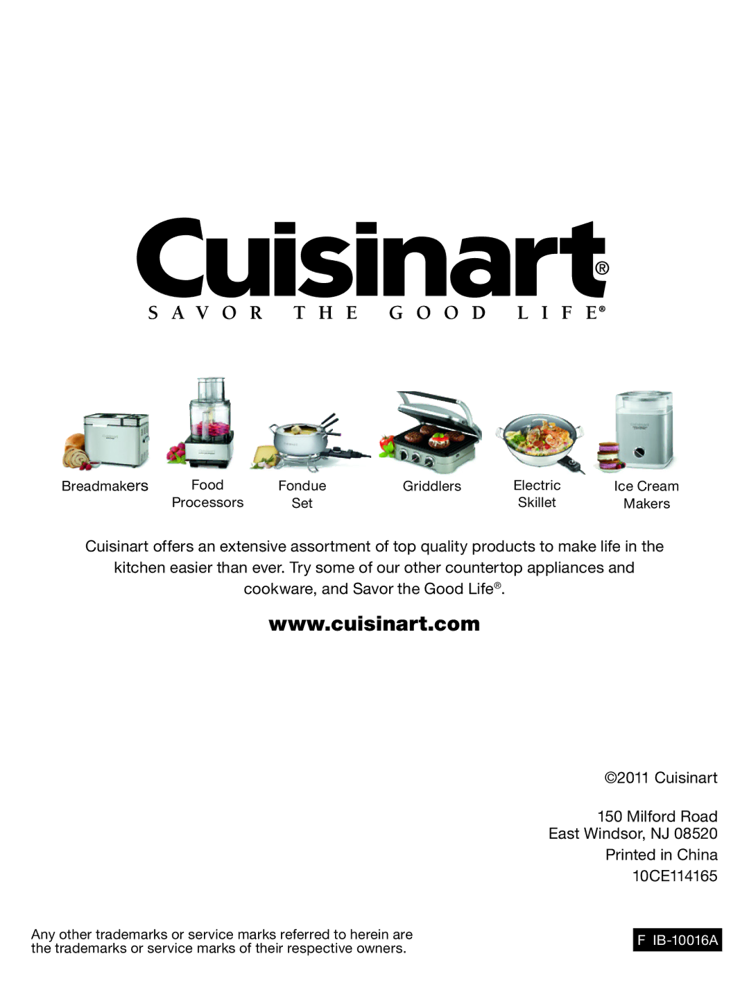 Cuisinart CPM-950 manual IB-10016A 