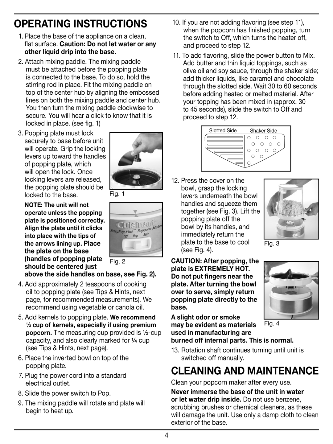 Cuisinart CPM-950 manual Operating Instructions, Above the side handles on base, see Fig 