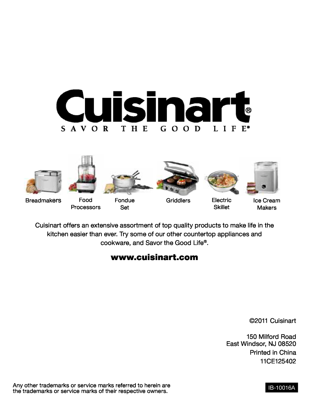 Cuisinart CPM-950 manual cookware, and Savor the Good Life 