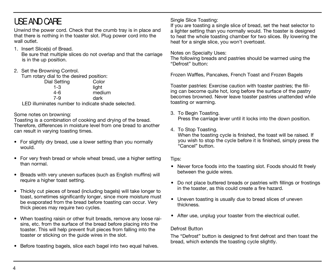 Cuisinart CPT-120 Series manual USE and Care 