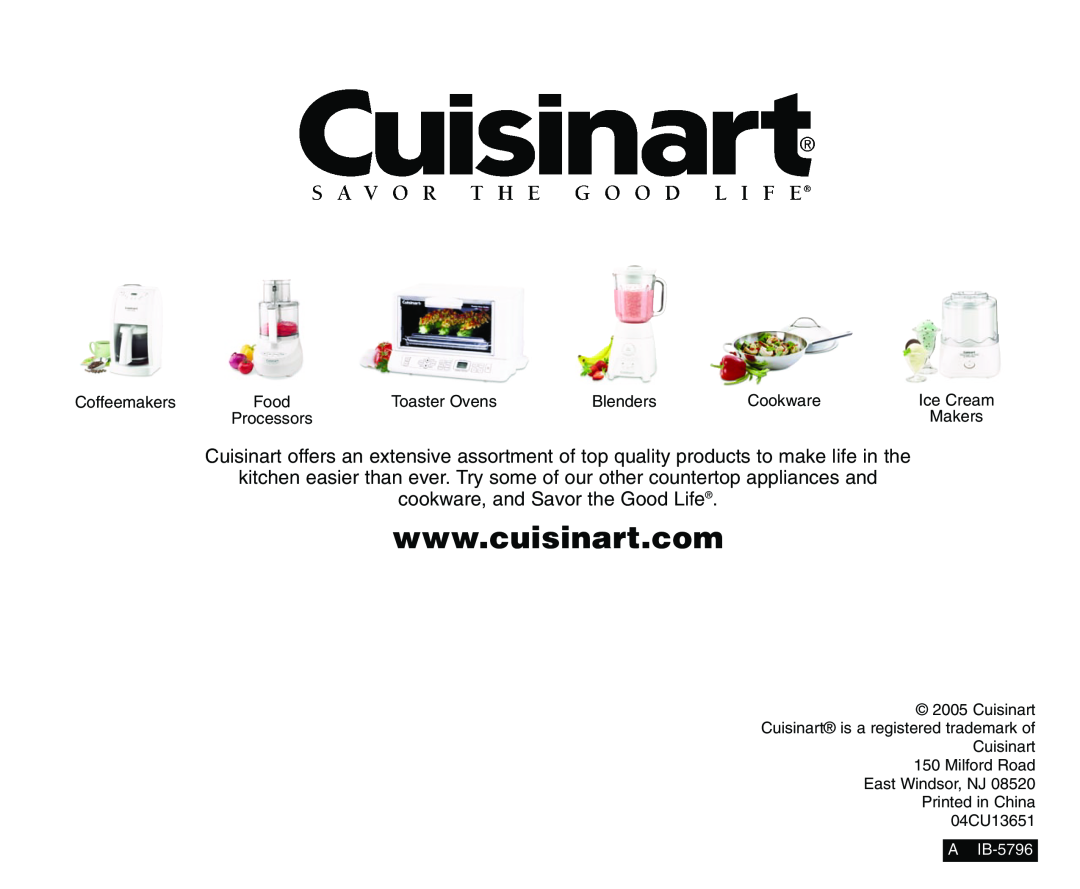 Cuisinart CPT-120 manual cookware, and Savor the Good Life 