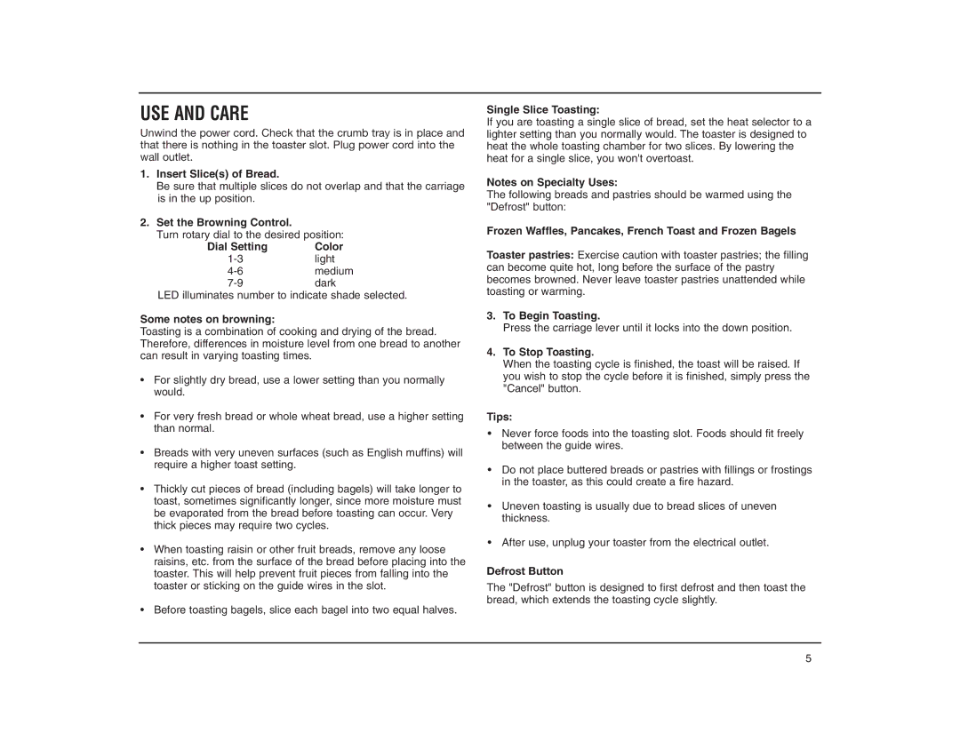 Cuisinart CPT-120RC manual USE and Care 