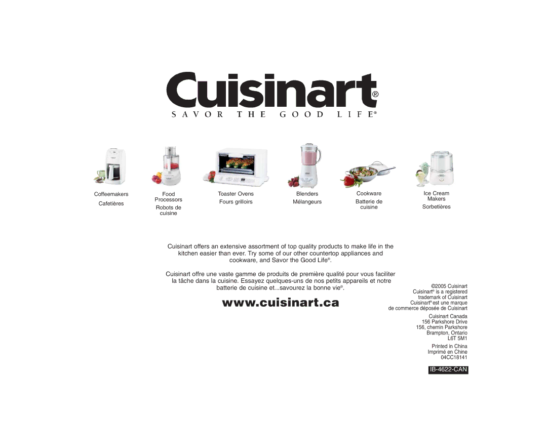 Cuisinart CPT-120RC manual IB-4622-CAN 