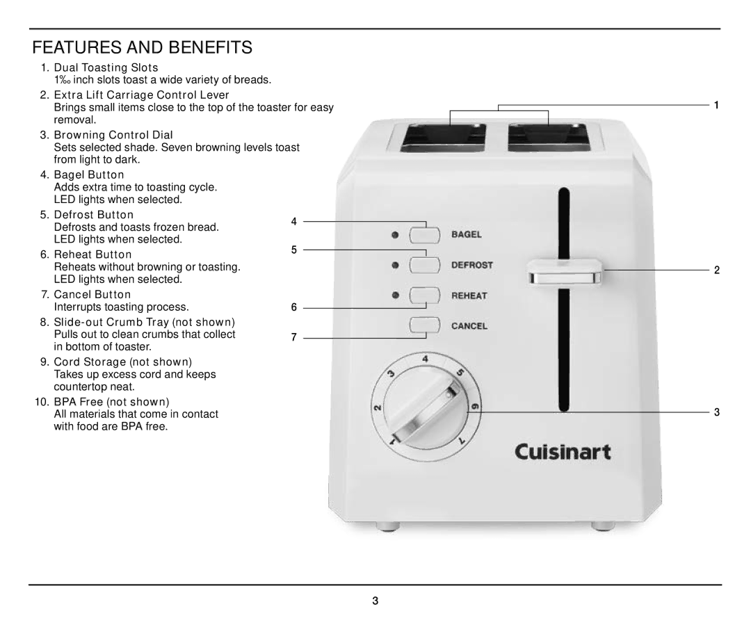 Cuisinart CPT-122 manual Features and Benefits 