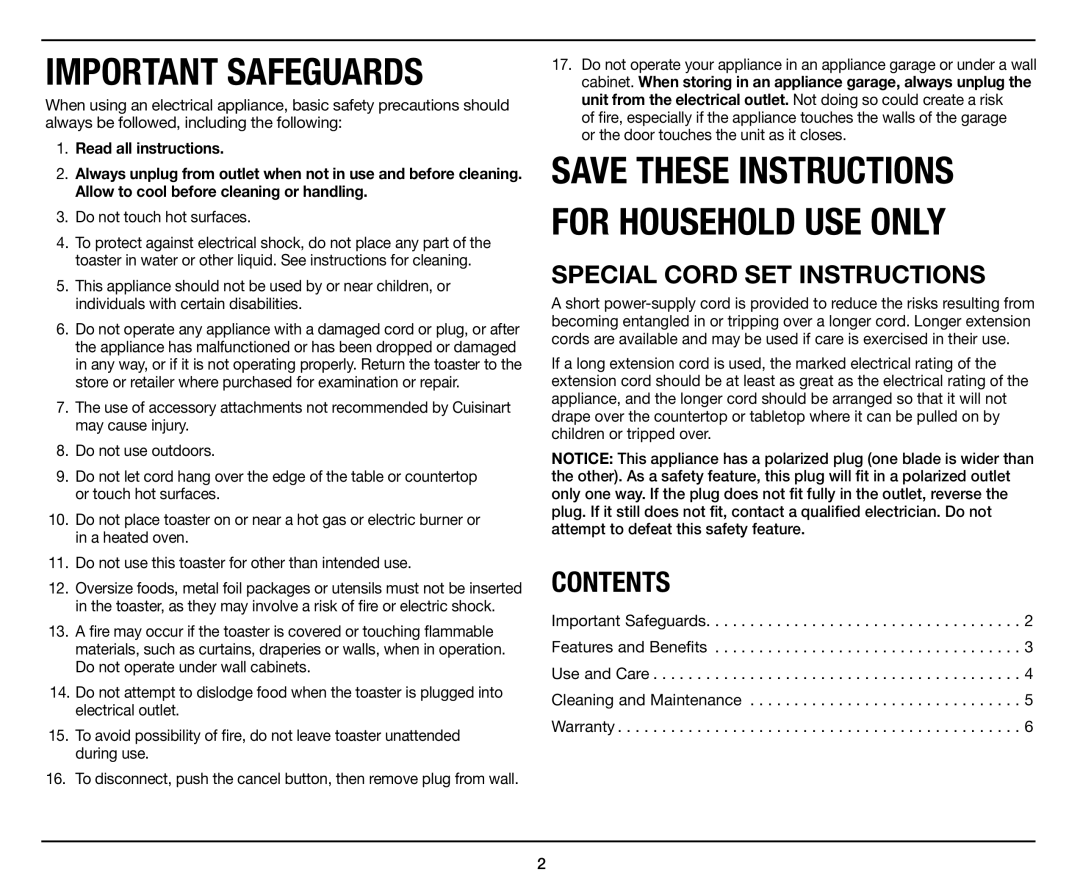 Cuisinart CPT-122 manual Important Safeguards 