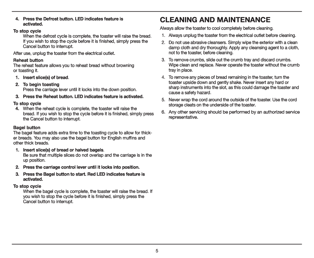 Cuisinart CPT-122 manual Cleaning And Maintenance 