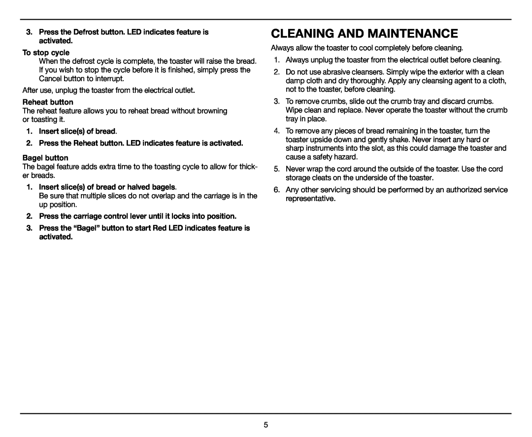 Cuisinart CPT-122 manual Cleaning And Maintenance 